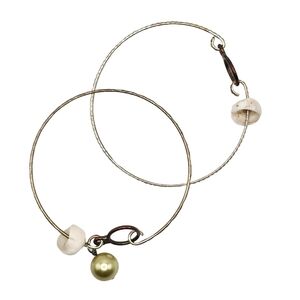 Set of 2 Metal Hoop Bracelets with Shell Beads & Faux Pearl Charm